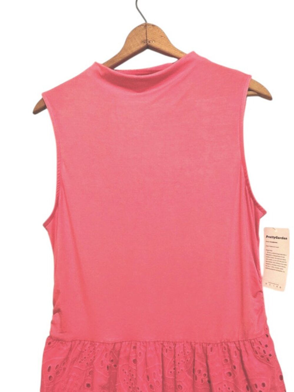 NWT Pretty Garden Hot Pink Eyelet Tiered Dress Ruched Tank Sleeveless Maxi Large - Picture 6 of 13